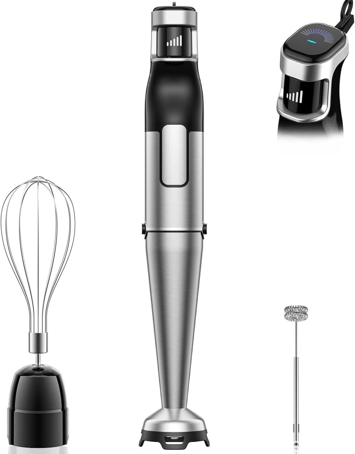 BESROY Mixeur Plongeant 1100W - Set 3 en 1 avec Commande de Vitesse par Gâchette, Mélangeur en Acier Inoxydable avec Fouet et Mousseur à Lait, pour Soupes, Smoothies et Purées de Cuisine