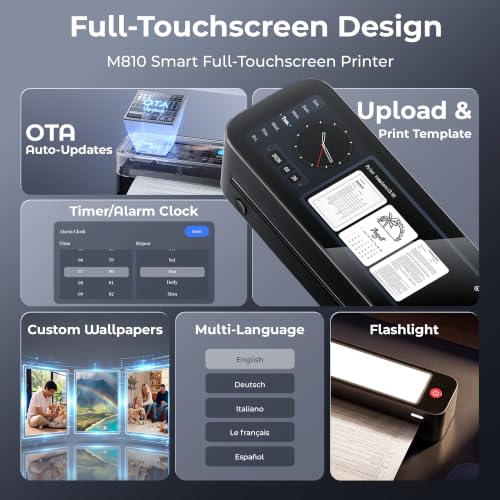 Image of Phomemo M810 Full-Touchscreen AirPrint Portable Printer Wireless for Travel | Tap to Print & Custom Content Thermal Wireless Inkless Printer, For 8.5 inchx11 inch Letter, Compatible with Phone /PC, Mobile & Home