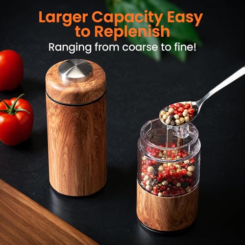 Electric Salt and Pepper Grinder Set Rechargeable – Automatic Salt and Pepper Shakers with Adjustable Coarseness, LED Light, One-Hand Operation Salt and Pepper Shakers Set (Wood Grain) - Image 5