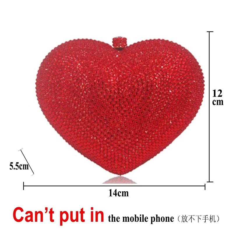 Red Heart Shape Crystal Women Clutch Bag Rhinestone Evening Bag