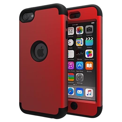 SLMY iPod Touch 5 Case,iPod Touch 6 Case,Lovely Elephant Heavy Duty High Impact Armor Case Cover Protective Case for Apple iPod Touch 5 6th Generation Red/Black