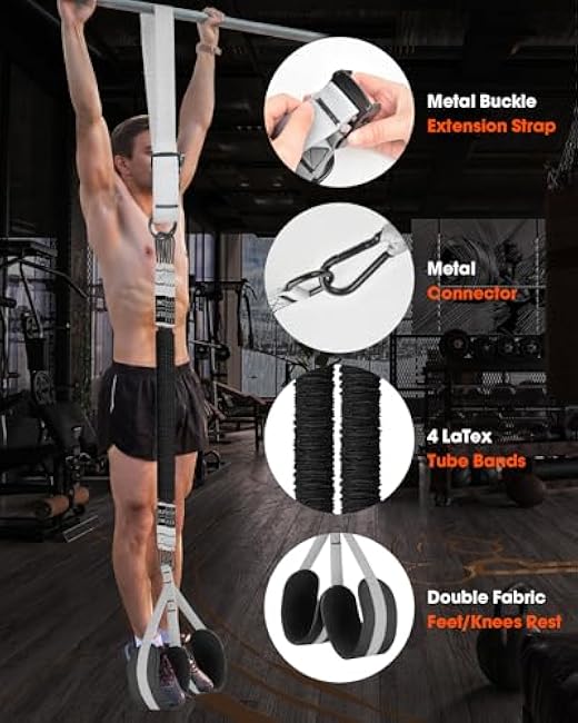 Pull Up Assistance Bands Set with Adjustable Resistance Band Bar, Heavy Duty Pull-Up Assist Band System for Chin Up, Strength Training, Home Gym Workout, Fabric Foot/Knee Rest Included