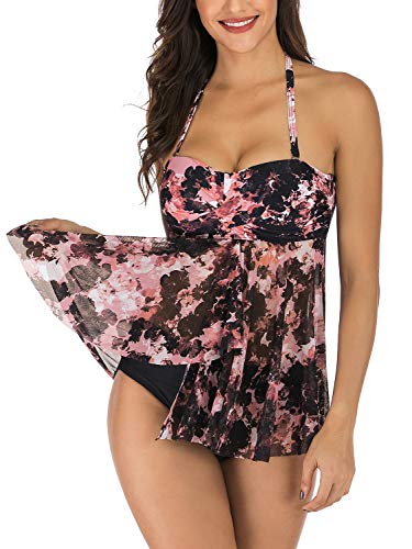 BIKINX High Waisted Tankini Swimsuits for Women Plus Size Two Piece Swimwear Tummy Control Halter Bathing Suits