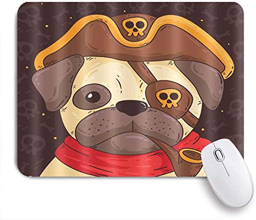 Preisvergleich Produktbild Dekoratives Gaming-Mauspad,Netter Mops Piratenkostüme Tabakpfeife Lustiger Hundekapitän,Bürocomputer-Mausmatte mit rutschfester Gummibasis