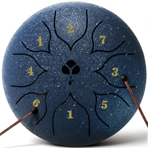 Rsasi Steel Tongue Drum 6 Inch 8-Note C Tone Rain Drum for Meditation Yoga & Mindfulness Ideal Gift for Music Lovers(Navy Blue 6 Inch 8 Note)