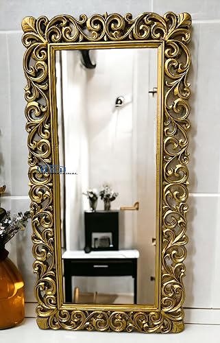 A.M INTERNATIONAL Wooden Carved Mirror Frame | Wall Hanging | Wooden Jharokha | Solid Wood | Horizontal, Vertical, Framed, Rectangular Without Mirror (S1)