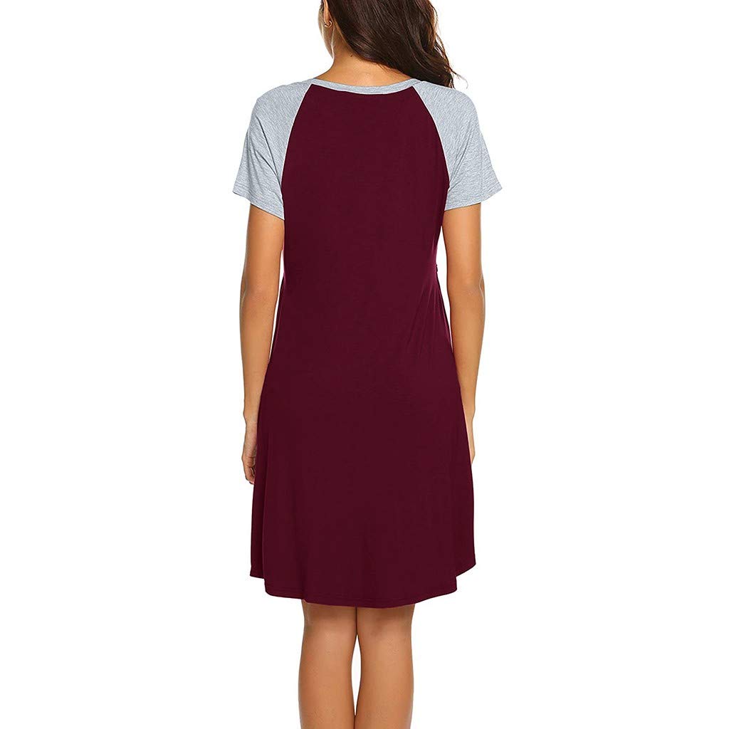 Stillnachthemd Geburtskleid Damen Nachthemd mit Stillfunktion Stillkleid Langarm Umstandsnachthemd Mutterschaft Umstandskleid mit Leiste Geburtshemd Nachthemd für Schwanger