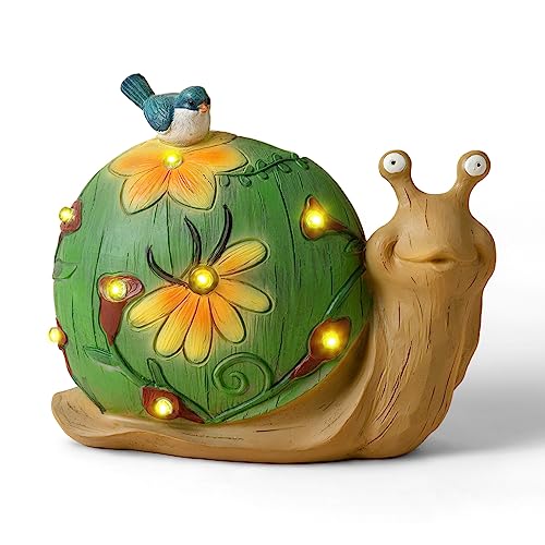 LA JOLIE MUSE Garden Statue Snail Figurine - Solar Powered Resin...