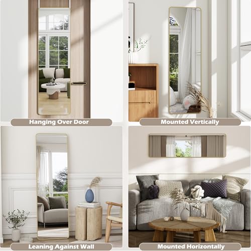 Door Mirror, Over The Door Full Length Mirror, 14x 48 Door Hanging or Wall Mirrors, Full Body Mirrors, Rounded Corner, Gold