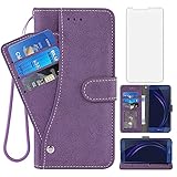 Asuwish Compatible with Huawei Honor 8 Wallet Case and Tempered Glass Screen Protector Flip Cover Purse Credit Card Holder Stand Cell Accessories Lanyard Phone Cases for Hawaii Honor8 Women Men Purple