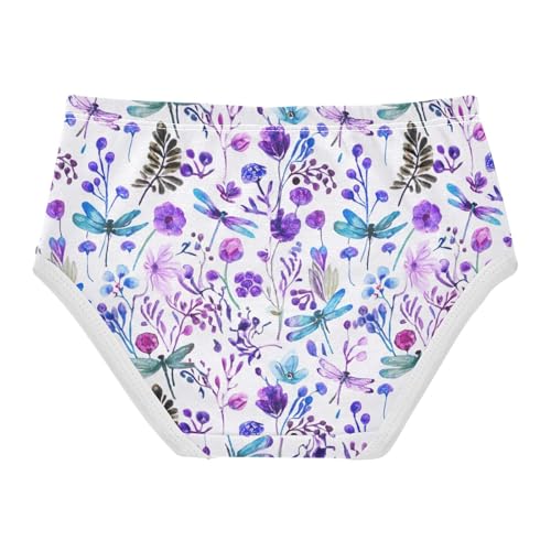 Purple Flowers Teal Dragonflies Cute Panties Girl Toddler Girls Underwear Cotton Animals Briefs Girls Undies 2t2