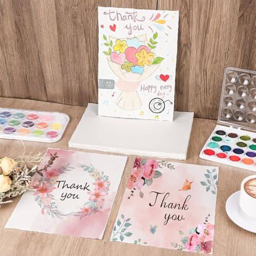 Image of 25 Sheets Watercolor Paper 7X 10, 300 GSM Deckled Edge Paper Rough /Textured Handmade Paper for Watercolors, Wedding Invitations, Cards, Crafts
