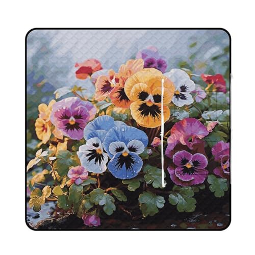 Cobertor de piquenique grande, flores de amor-perfeito, tapete de piquenique &agrave; prova d'&aacute;gua e &agrave;...