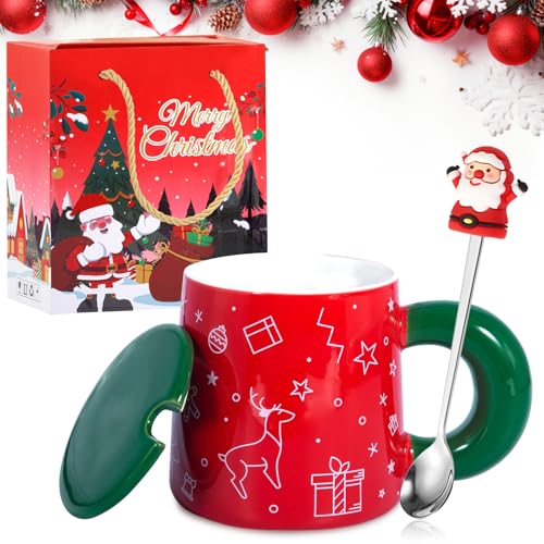 SaiXuan Tazas Navideñas, Divertida Taza Navidad, Taza Roja para Desayuno, Tazas de café con Linda Cuchara, Tapa Verde, Asa, Motivo Navideño, Idea de Regalo para Hombres y Mujeres, Cerámica SaiXuan Tazas Navideñas, Divertida Taza Navidad, Taza Roja para Desayuno, Tazas de café con Linda Cuchara, Tapa Verde, Asa, Motivo Navideño, Idea de Regalo para Hombres y Mujeres, Cerámica