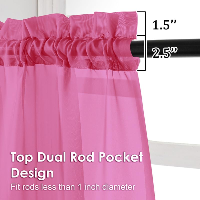 Image of OVZME Hot Pink Sheer Curtains 72 Inches Long 2 Panels - Soft Light Filtering Window Sheer Panels for Living Room /Bedroom, Top Dual Rod Pocket, 1 Pair, Each 42Wx72L Inches
