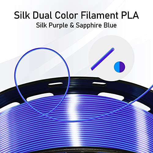 Image of MIKA3D 1.75mm 2 Colors in 1 Silk Purple Blue PLA 3D Filament, 1KG 2.2LBS 3D Printing Material with Bicolor Dichromatic Double Colors, Dual Color Co-Extrusion 3D Filament Widely Fit for 3D Printer