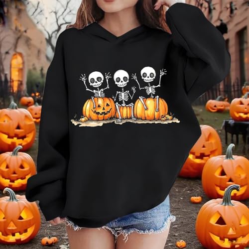 Girls Oversized Skeleton Halloween Hoodies Long Sleeve Loose Hooded Sweatshirts Casual Pullover Tops for 3-14 Years2