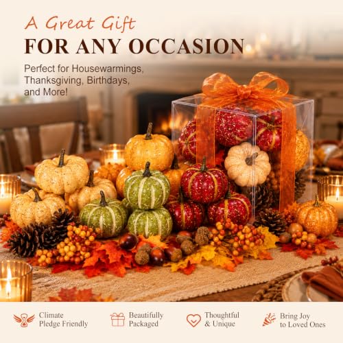 Image of 30Pcs Artificial Pumpkins Set, Assorted Fall Fake Pumpkins Acorns Pine Cones Berries Maple Leaves, Fall Decor for Halloween Thanksgiving Home Mantel Tabletop