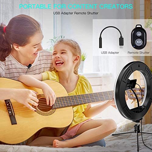 qOXOp LED-Selfie-Ringlicht mit Handy Stativ und Telefonhalter und Fernbedienung, 3 Lichtmodi +10 Helligkeitsstufen, 10… – Bild 4
