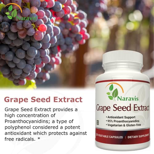 Naravis GRAPE SEED EXTRACT 400Mg - 120 Vegetarian Capsules With 95% Proanthocyanidins - Natural Non-Gmo Antioxidant Supplement - Grapeseed Extract Capsules thumb #3