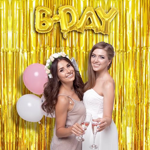 ACCEVO Gold Party Streamers 3Pack Foil Fringe Curtains 3