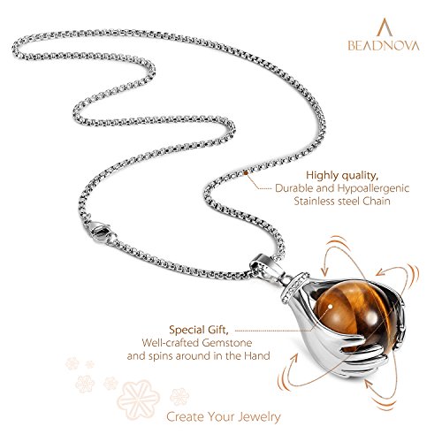 BEADNOVA Healing Gemstone Necklace Crystal Ball Pendant Necklace with Stainless Steel Chain 18 Inches Gift Box Packing2