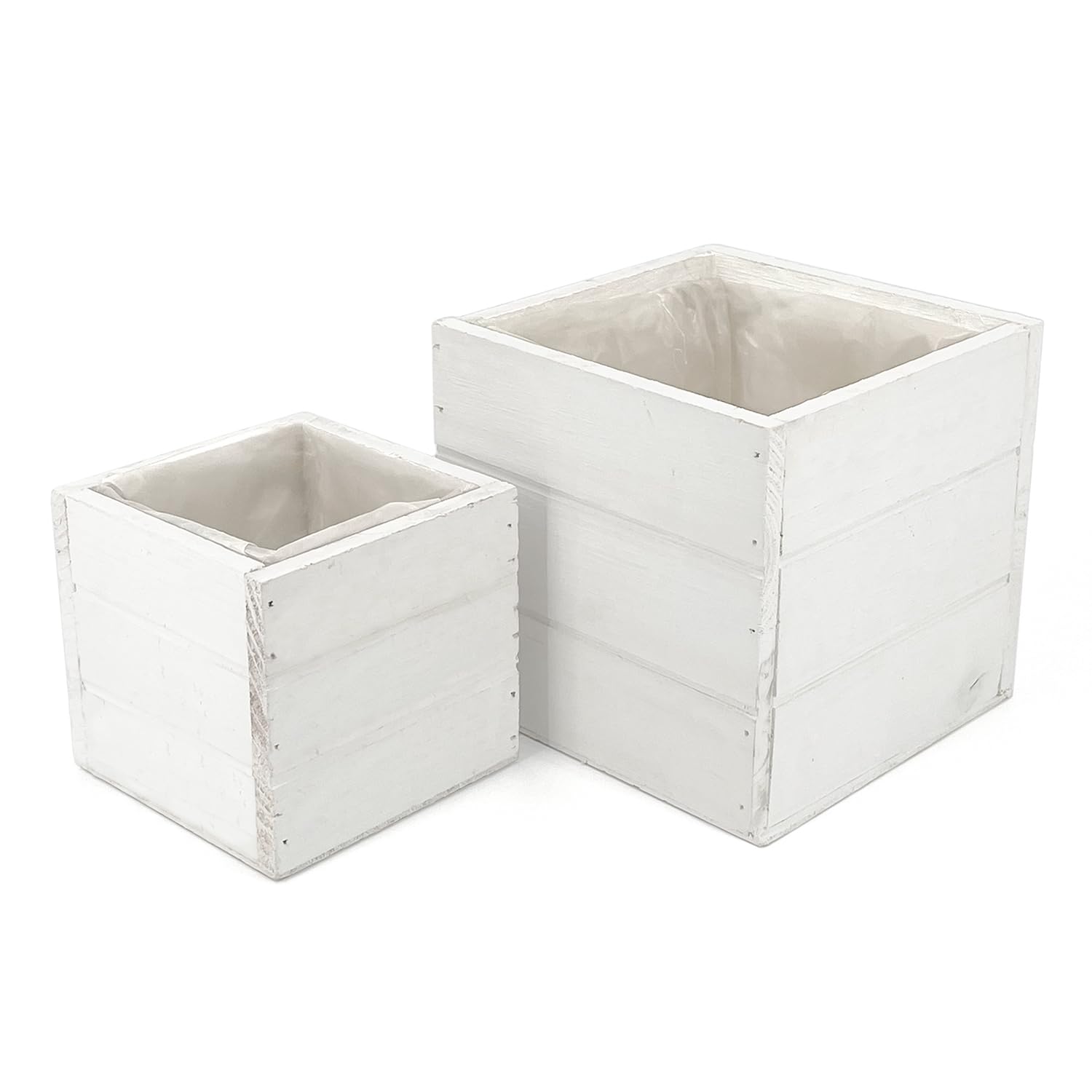 Cajas de madera blanca para flores, plantas, bonsái, hierbas aromáticas, decoración del hogar, jardín, balcón, terraza (14 x 14 + 10 x 10)