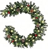 6FT Christmas Garland, Christmas Garland with Lights Artificial Xmas Garland for...