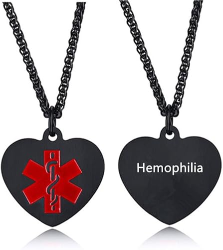 AMRECH Collar de identificación de alerta médica personalizado con grabado gratuito para hombres y mujeres, cadena de acero inoxidable, collar con
