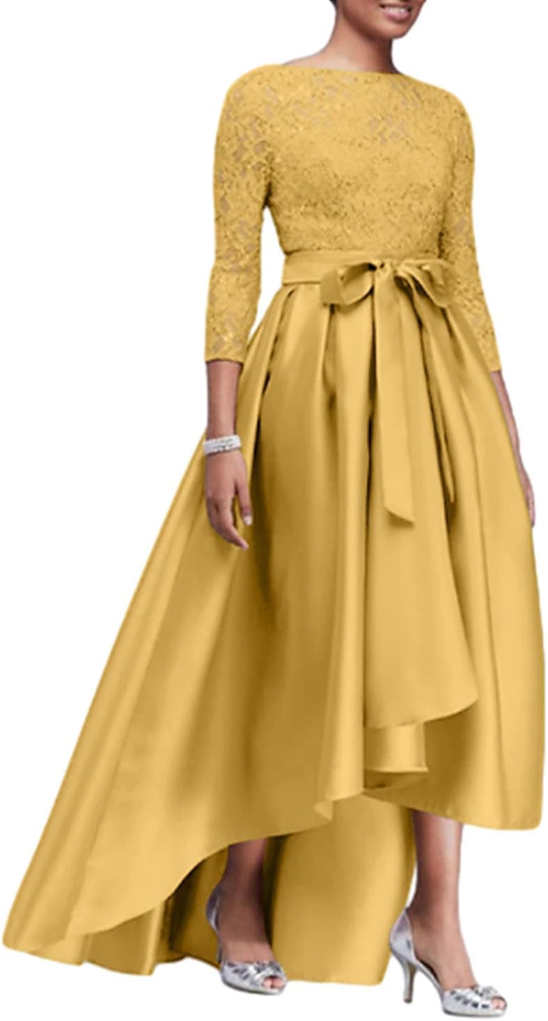 A-Line Elegant Mother of The Bride Dress Asymmetrical Jewel Neck 3/4 Length Sleeve Wedding Guest Dress Appliques 2025