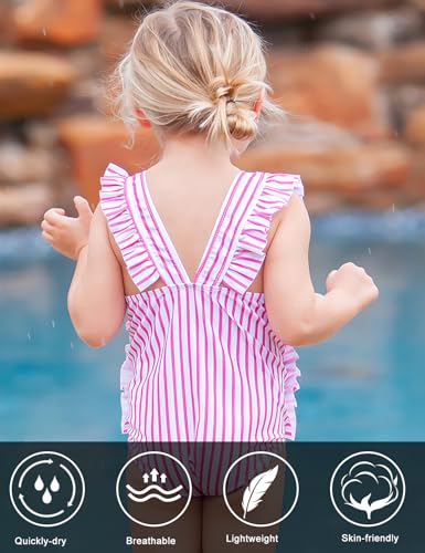 Image of RAISEVERN Baby Girls Swimsuit Ruffles Bathing Suits Cute Beach Sport Swimming Backless Summer One Piece Swimwear 2-7 Years