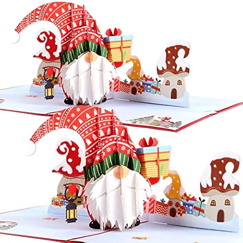 Christmas Gnome Pop-Up Card, 5" x 7"Handmade 3D Christmas Greeting Cards Pop up Xmas Cards with Envelope and Message Tag for Christmas, Holiday (Gnome) Cover