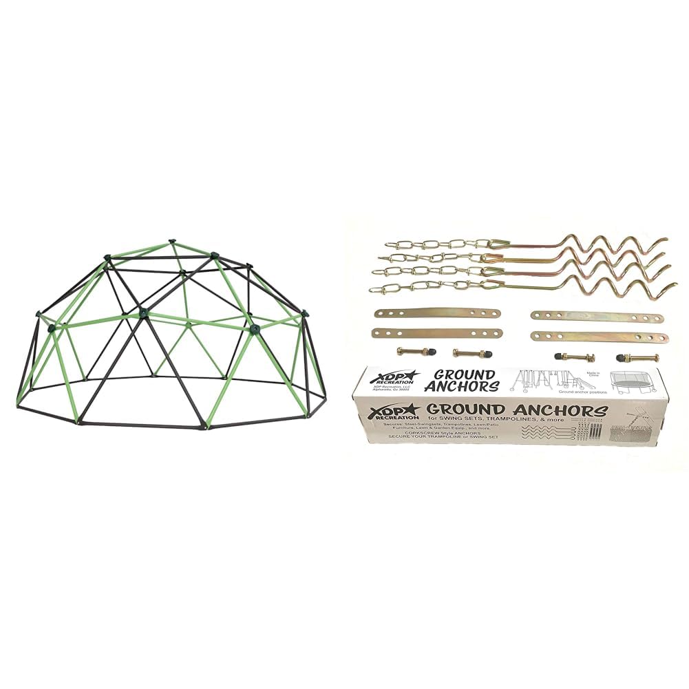 Lifetime90951 5.5' High x 11' Wide Geometric Dome Jungle Gym with XDP 70113 Swing Set & Trampoline Ground Anchor Kit