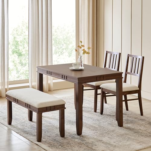 Image of Home Centre | Trio Fabric Dining Bench | Solid Wood, for Dining Room | Beige | 1 Year Warranty