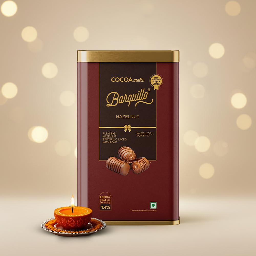 Barquillo Premium Hazelnut Chocolate Tin Pack - 10 Pcs (200 gm) | Hazelnut Cream Filled Biscuit Roll imported | Dubai couverture taste | Diwali Gift Pack Celebration specially for Festivals