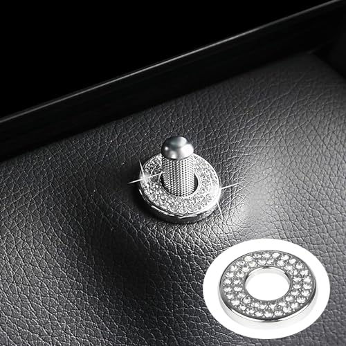 Image of ijuicy Pack-4 Bling Inner Car Door Lock Cover Stickers, Rhinestones Pull Rod Bolt Decoration Stickers, Bling Car Accessories for Women, Compatible with Benz A /B /C /D /E Class (White)