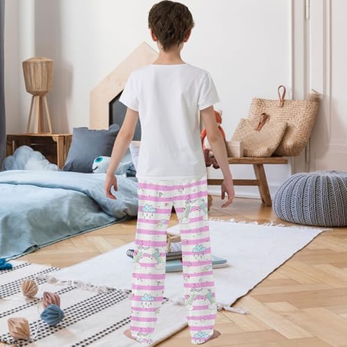 Boy's Pants Rainbow Unicorn Star Pink Jogger Pants Elastic Waist Long Bottoms Trousers with Pockets 6-14 Years3