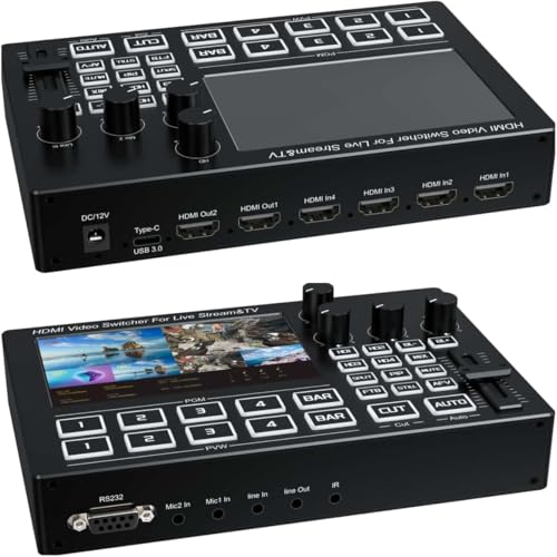 Image of MICROWARE 4 Channel 5 Inch Screen HDMI Video Switcher Mic Mixer Multi Camera Live-Streaming Support Type C Video Capture Card Record
