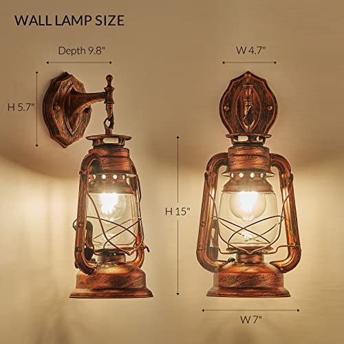 NOXARTE Rustic Wall Sconce Lighting Lantern Mounted Light with Glass Lampshade for Hallway Farmhouse Loft W7 x H15 - Image 3