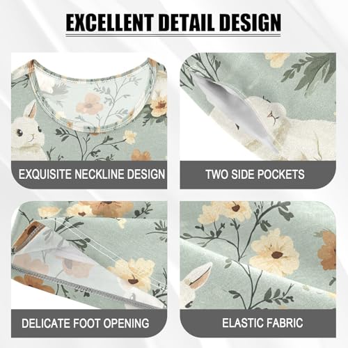 ALAZA Cute Bunny Rabbit Flower Blossom Pajamas Set Short Sleeve Cotton Sleepwear Summer Pjs 2 Piece 5-14Y4