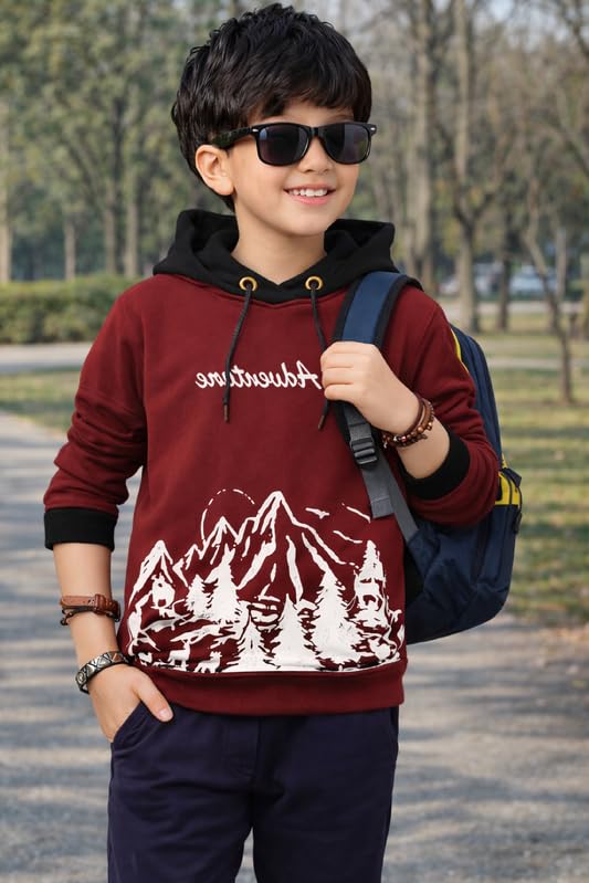 Image of Kids Boys & Girls Cotton Hooded Neck Full Sleeves Printed T-Shirt|Trendy Adventure Edition T Shirts for Kids