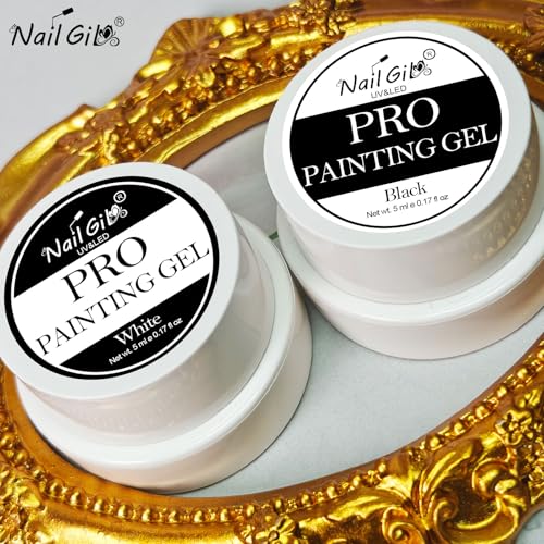 Gel pintura para uñas negro y blanco 2 piezas miniatura 3