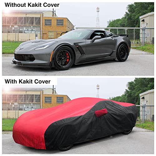 Image of KAKIT Waterproof Car Cover Custom Fit for 2014-2019 C7 Stingray, UV Resistant Fade-Proof Cover for Chevy Corvette, Indoor & Outdoor Use (Red & Black Combo)