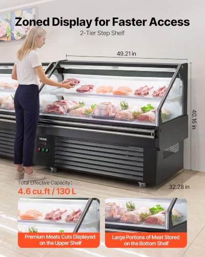 Image of VEVOR Open Air Merchandiser, 4.6 cu. ft. Shelving Commercial Refrigerator, Grab and Go Fan Cooling Display Cooler, with LED Lighting, Night Curtain, Horizontal for Restaurants, Stores, Office