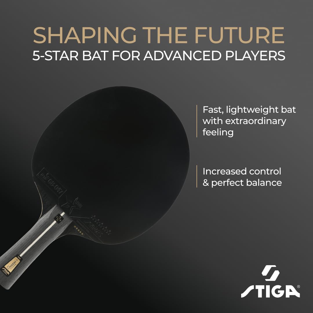 STIGA Raquette de Ping-Pong Pro Carbon +, Technologie Carbon Touch, Manche Concave, Revêtement Caoutchouc 5 Étoiles, ITTF Approuvé, Noir/Rouge