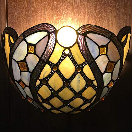 Bieye L10816 Baroque Brass Ball Chain Tiffany Style Stained Glass Wall Sconces Night Light For Living Room Bedroom Home Decoration, 12" W X 8" H #TOP1