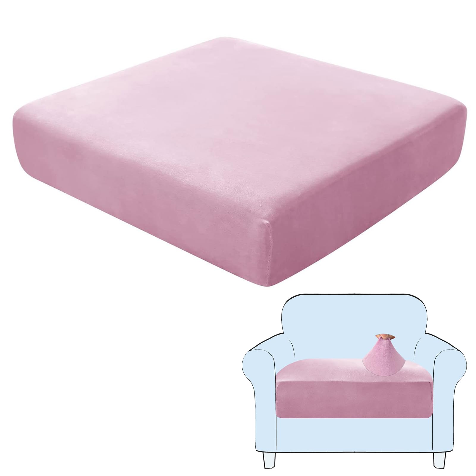SHUOJIA Sofa Seat Cushion Covers, Stretch Velvet Sofa Cover, Non-Slip Couch Cushion Covers Replacement for Individual Cushion,with Elastic Fabric,Machine Washable (Pink,Large-1-Seater)