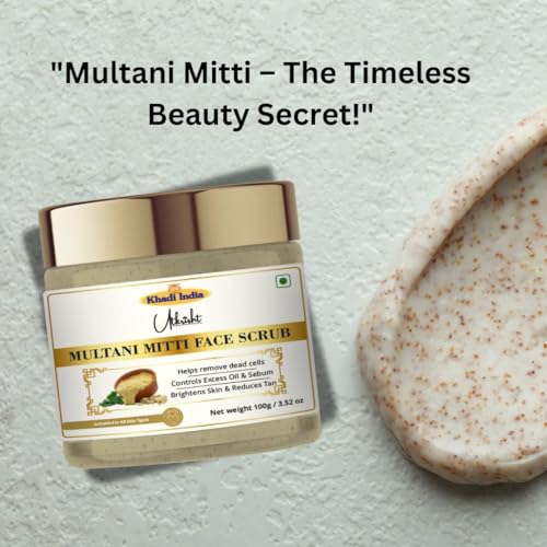 Image of Khadi Multani Mitti Face Scrub 100 gm | Deeply Cleanses & Hydrates | For Glowing & Brightening Skin | For Acne, Clog Pores & Excess Oil | All Skin Types Exfoliating Scrub for Men & Women