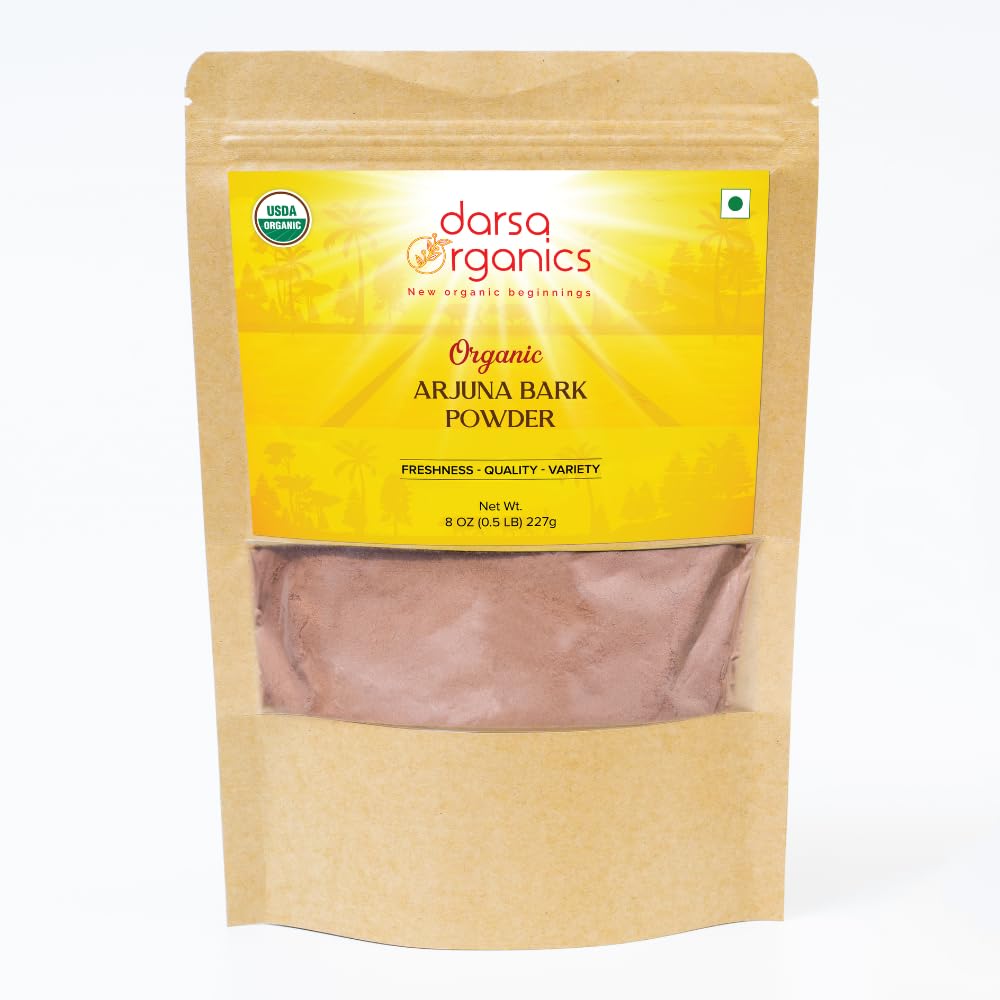 Darsa Organics Arjuna Powder, 8 oz - USDA Organic Terminalia Arjuna for Cardiovascular Support, Heart Health and Blood Pressure Maintenance, Arjuna Bark Powder, Non-GMO, Gluten-Free, Kosher