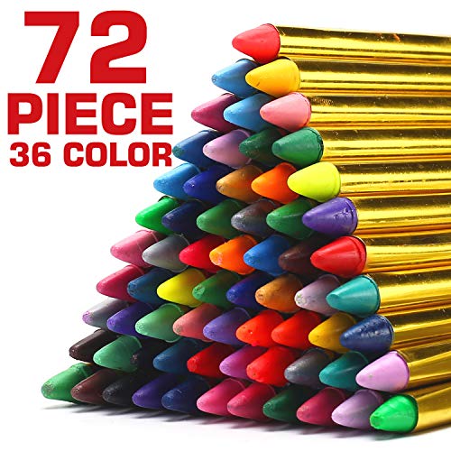 72 Pack 36 Color Face and Body Paint Crayon 3”, Safe Non-Toxic Painting